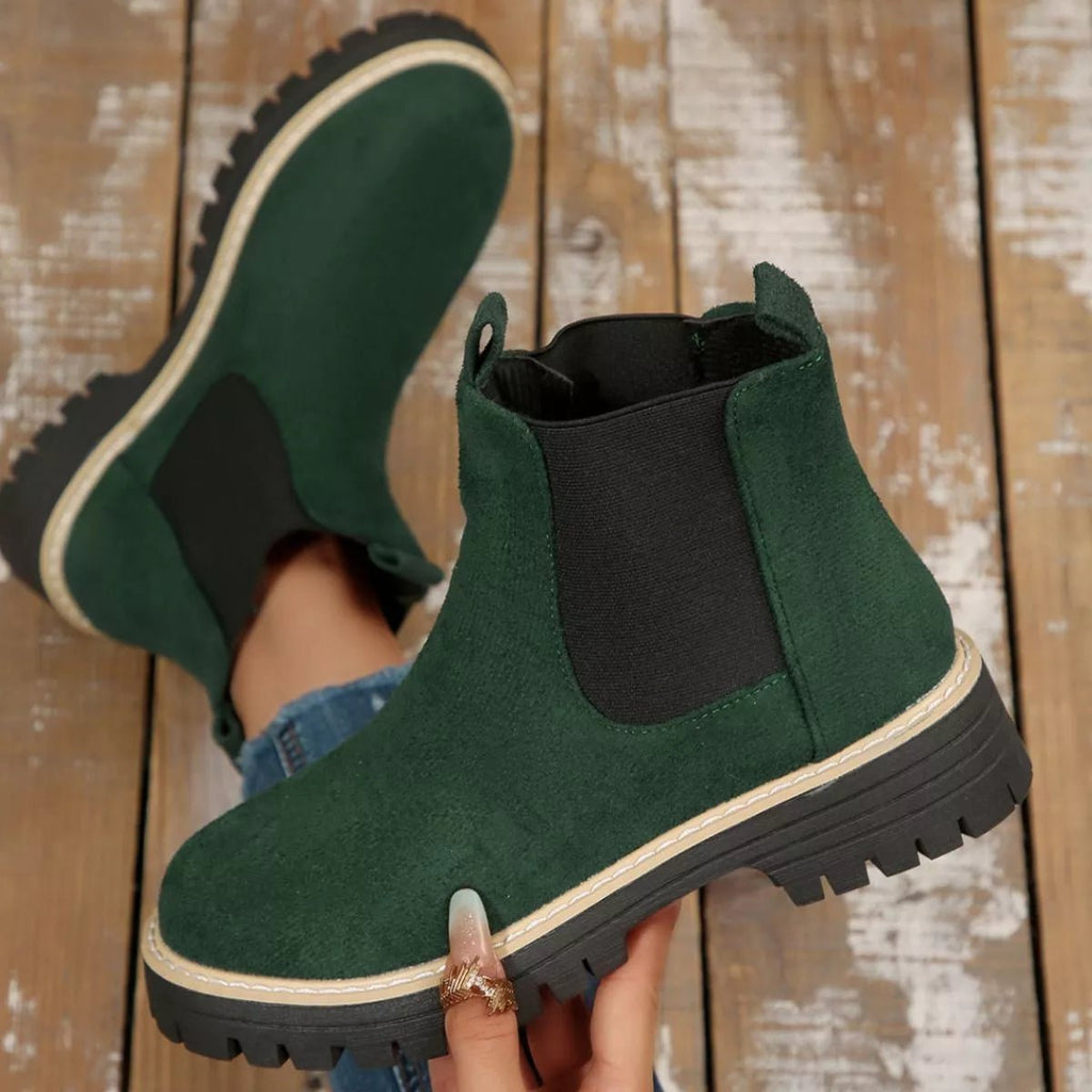 Round Toe Block Heels Boots - TheMomCo.