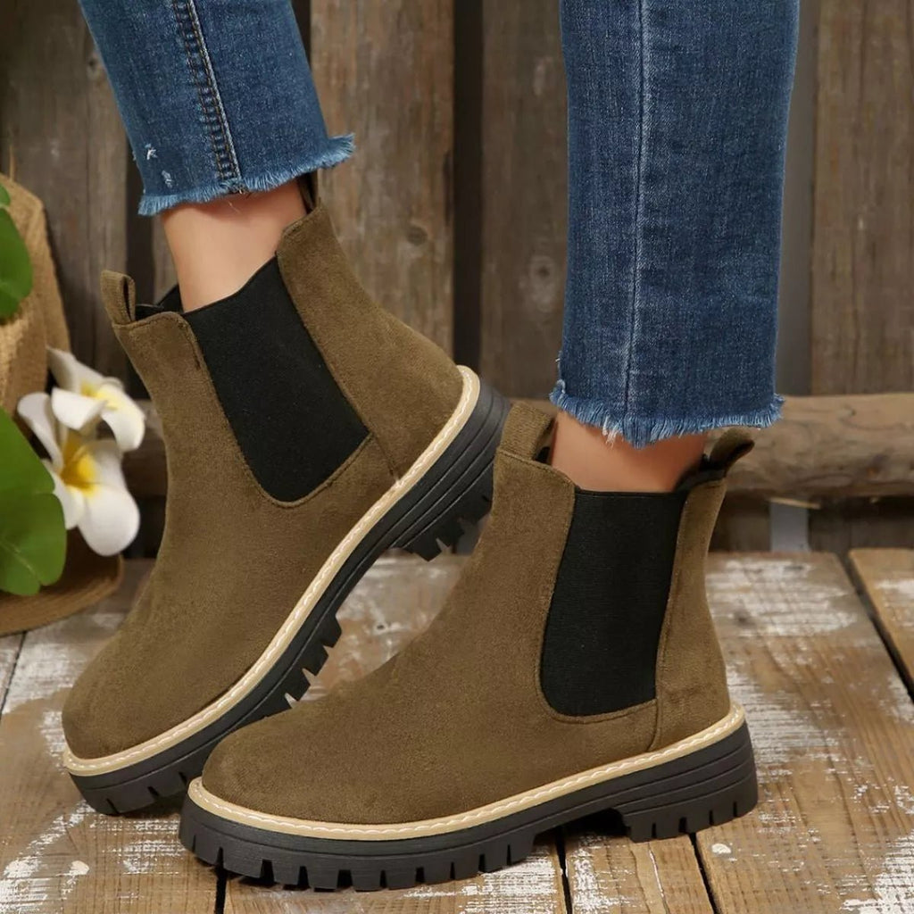 Round Toe Block Heels Boots - TheMomCo.
