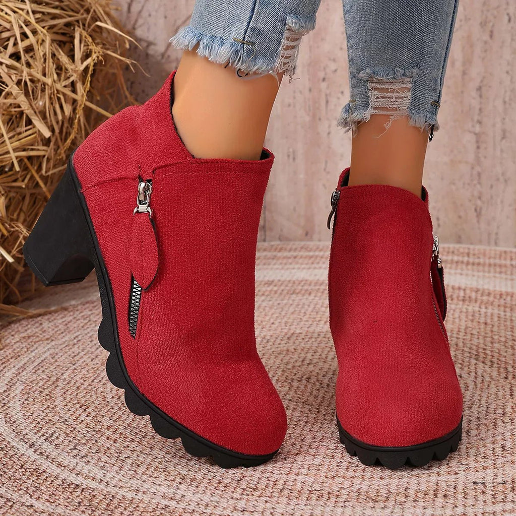 Round Toe Block Heels Boots - TheMomCo.