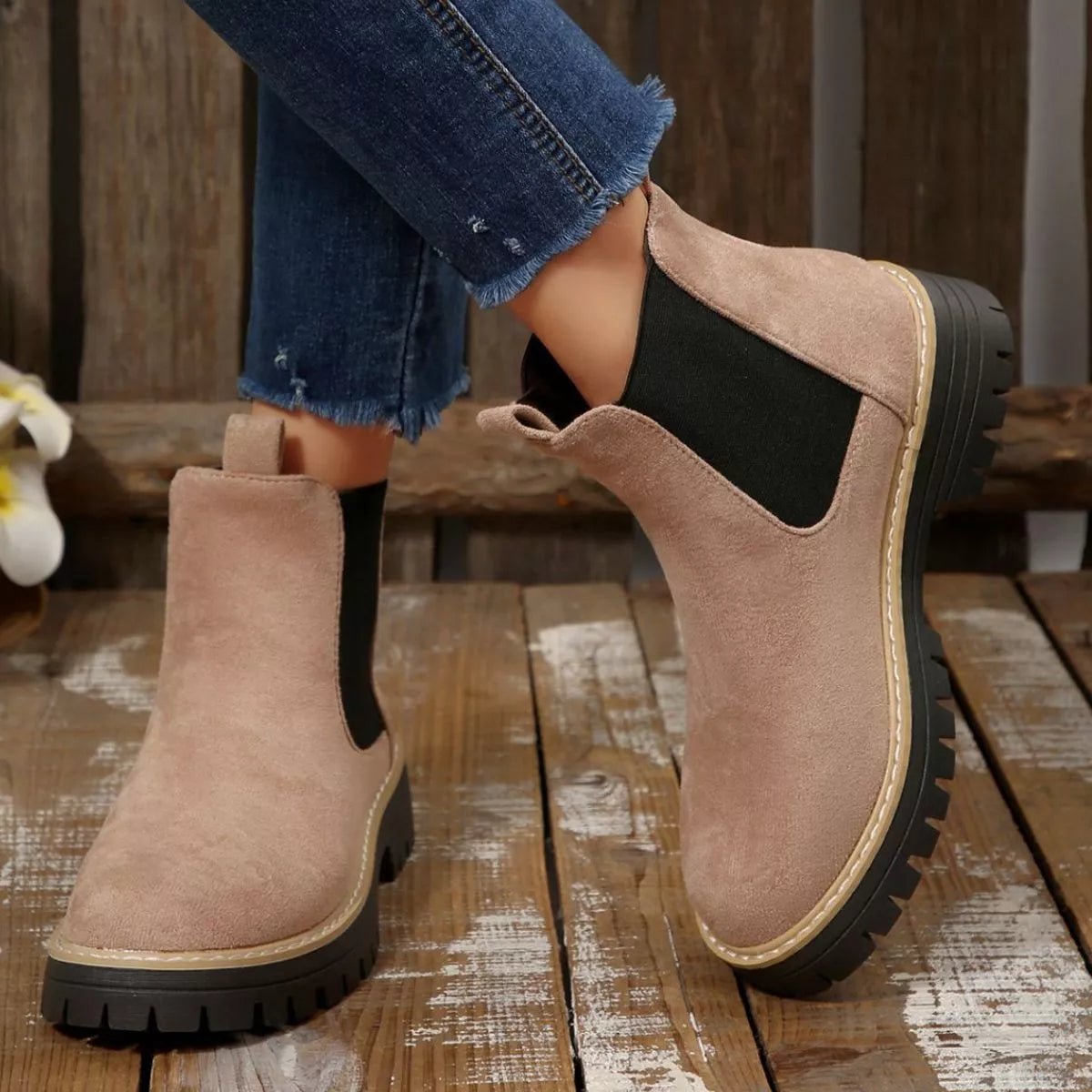 Round Toe Block Heels Boots - TheMomCo.