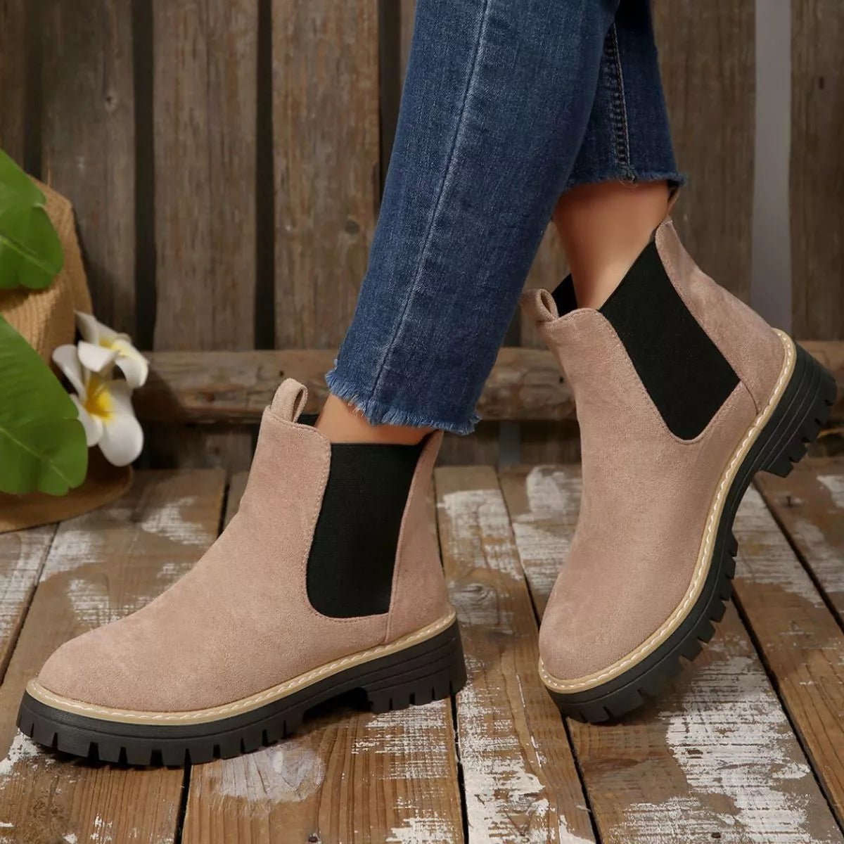 Round Toe Block Heels Boots - TheMomCo.