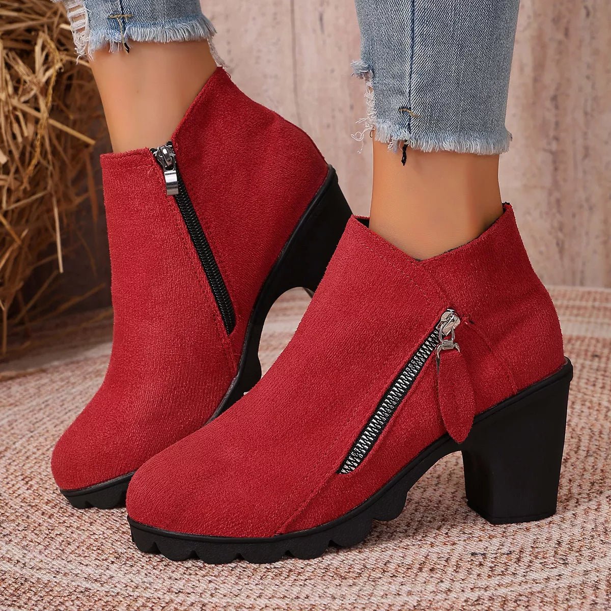 Round Toe Block Heels Boots - TheMomCo.