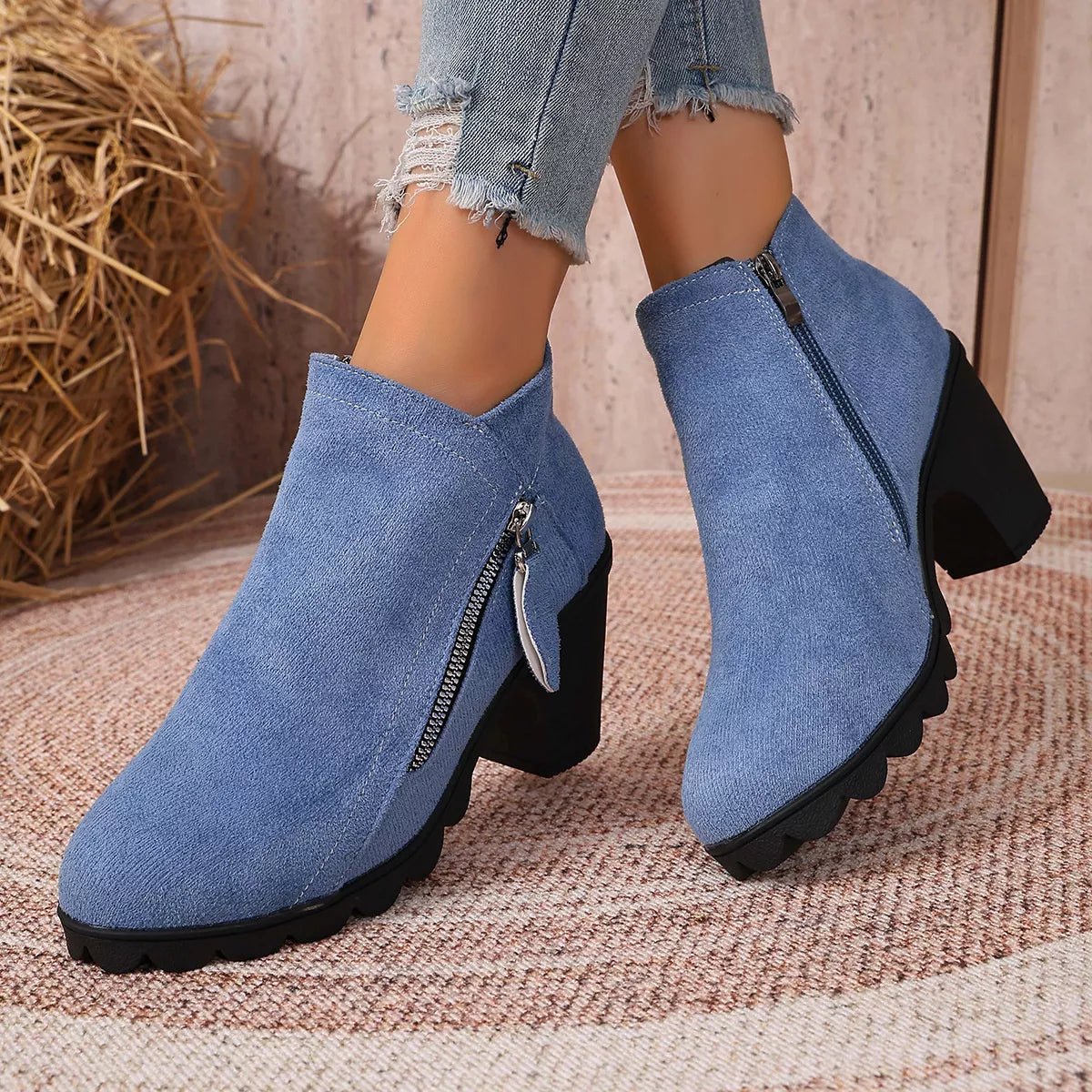 Round Toe Block Heels Boots - TheMomCo.