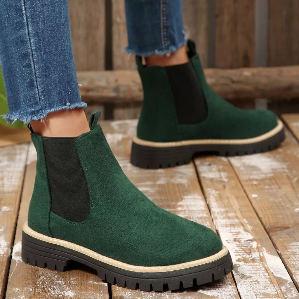 Round Toe Block Heels Boots - TheMomCo.