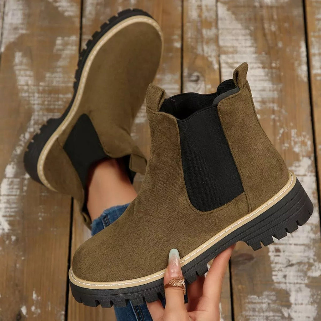 Round Toe Block Heels Boots - TheMomCo.