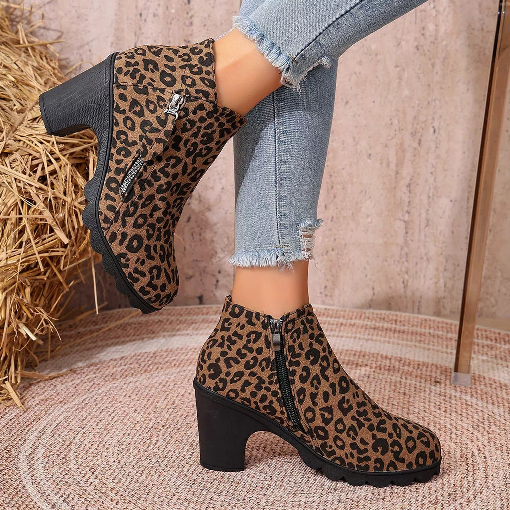 Round Toe Block Heels Boots - TheMomCo.
