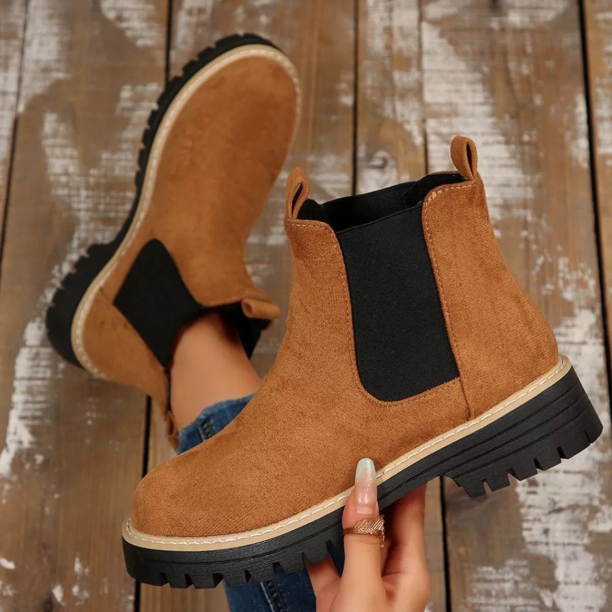 Round Toe Block Heels Boots - TheMomCo.