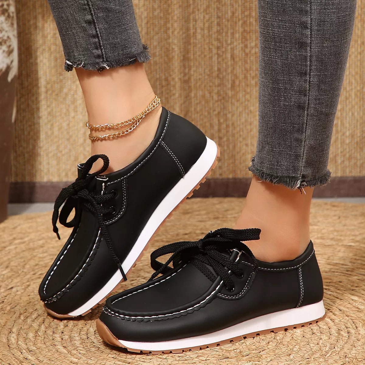 Round Toe Lace Up Sneakers - TheMomCo.