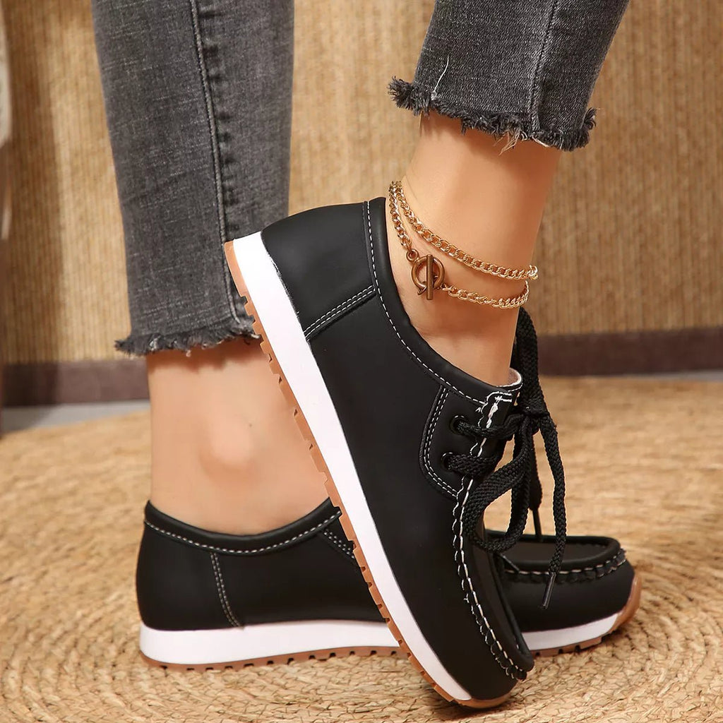 Round Toe Lace Up Sneakers - TheMomCo.