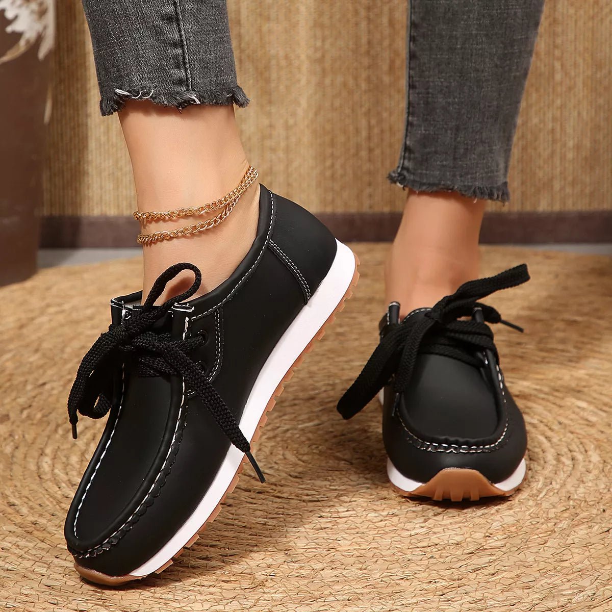 Round Toe Lace Up Sneakers - TheMomCo.