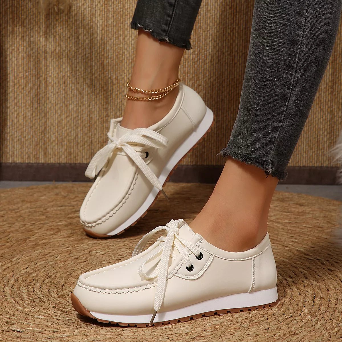 Round Toe Lace Up Sneakers - TheMomCo.