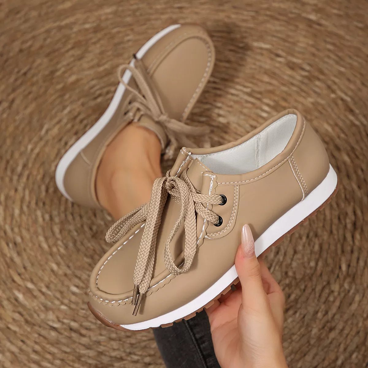 Round Toe Lace Up Sneakers - TheMomCo.
