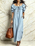 Ruffle Trim Puff Sleeve Maxi Dress - TheMomCo.