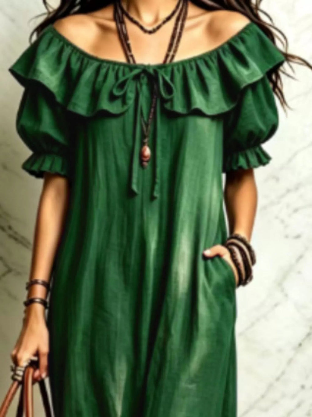 Ruffle Trim Puff Sleeve Maxi Dress - TheMomCo.