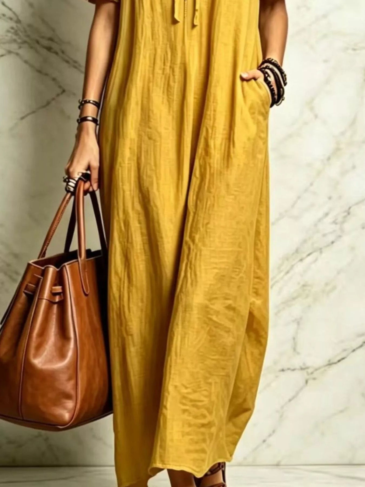 Ruffle Trim Puff Sleeve Maxi Dress - TheMomCo.