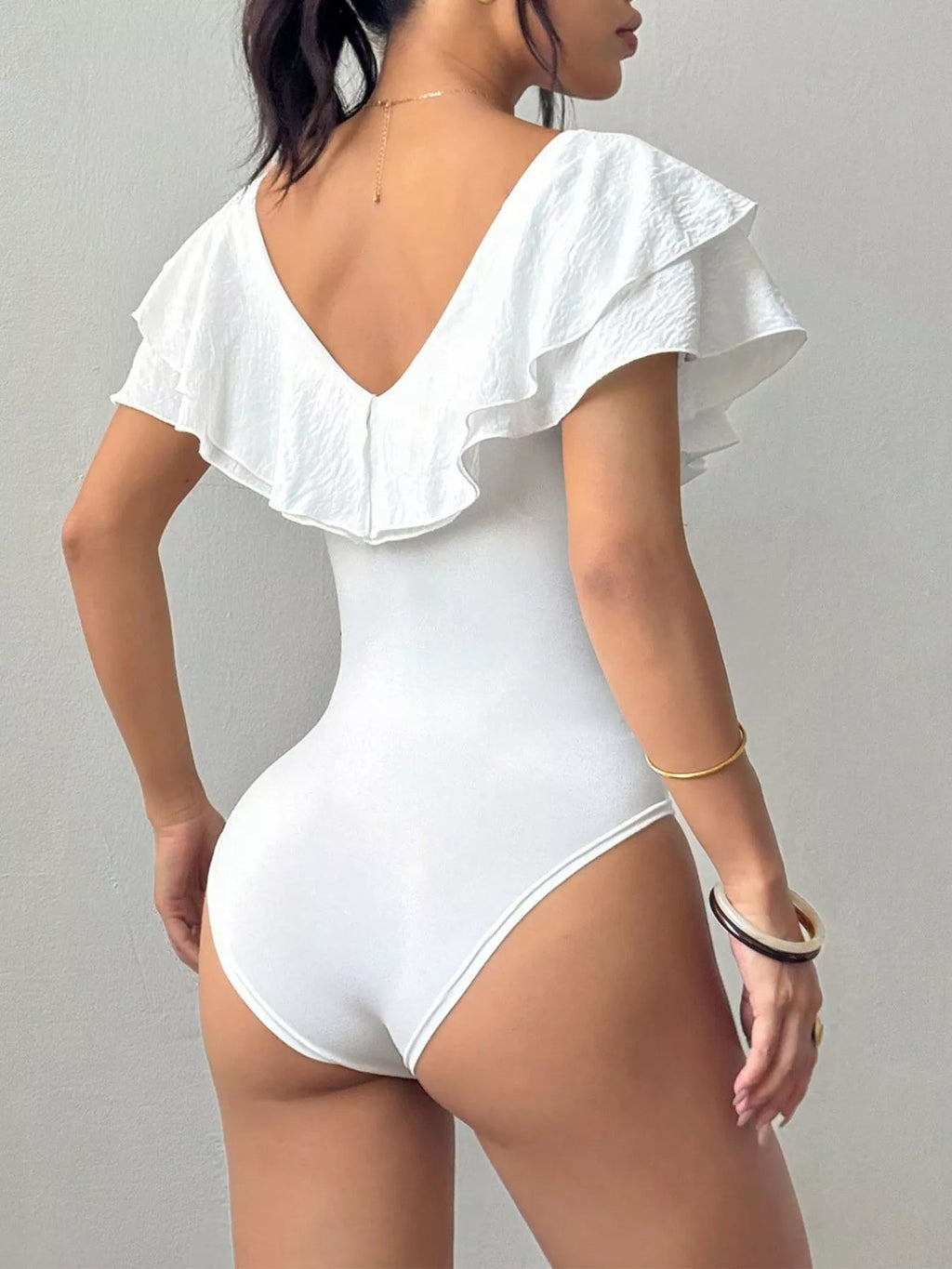 Ruffle Trim V-Neck Bodysuit - TheMomCo.
