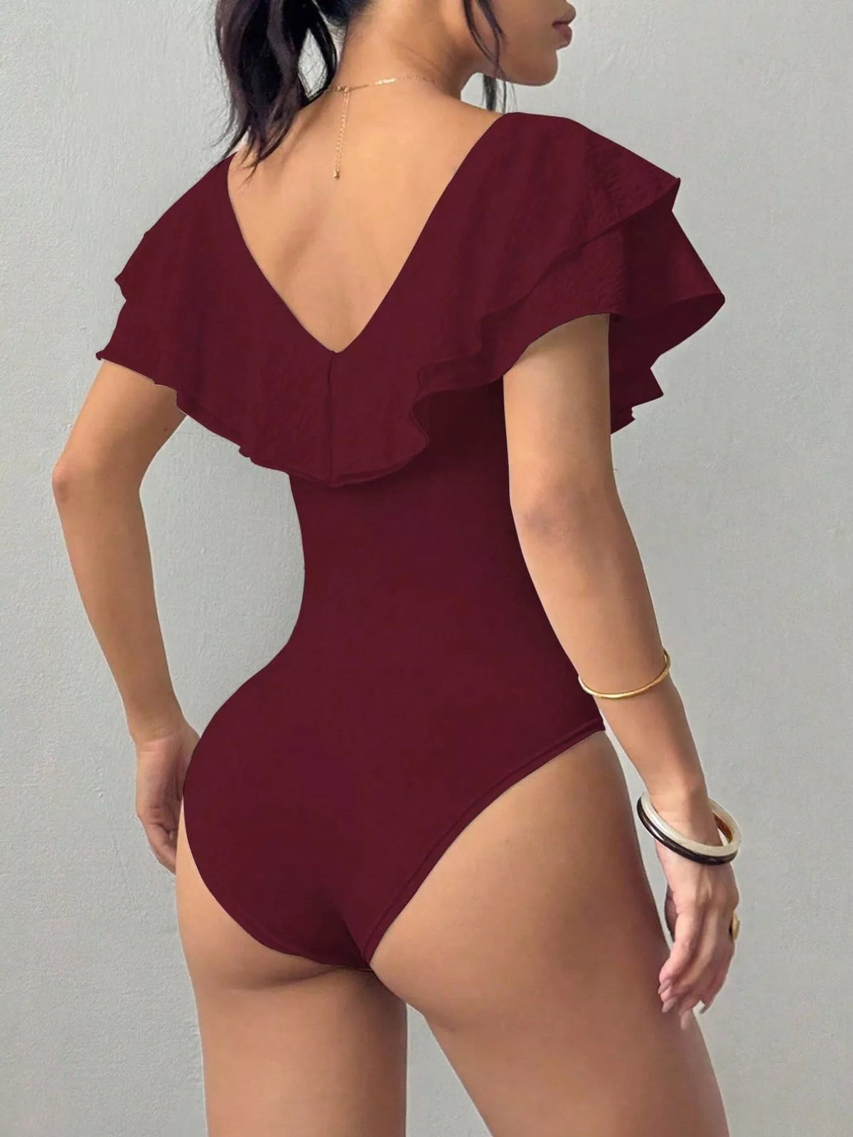 Ruffle Trim V-Neck Bodysuit - TheMomCo.
