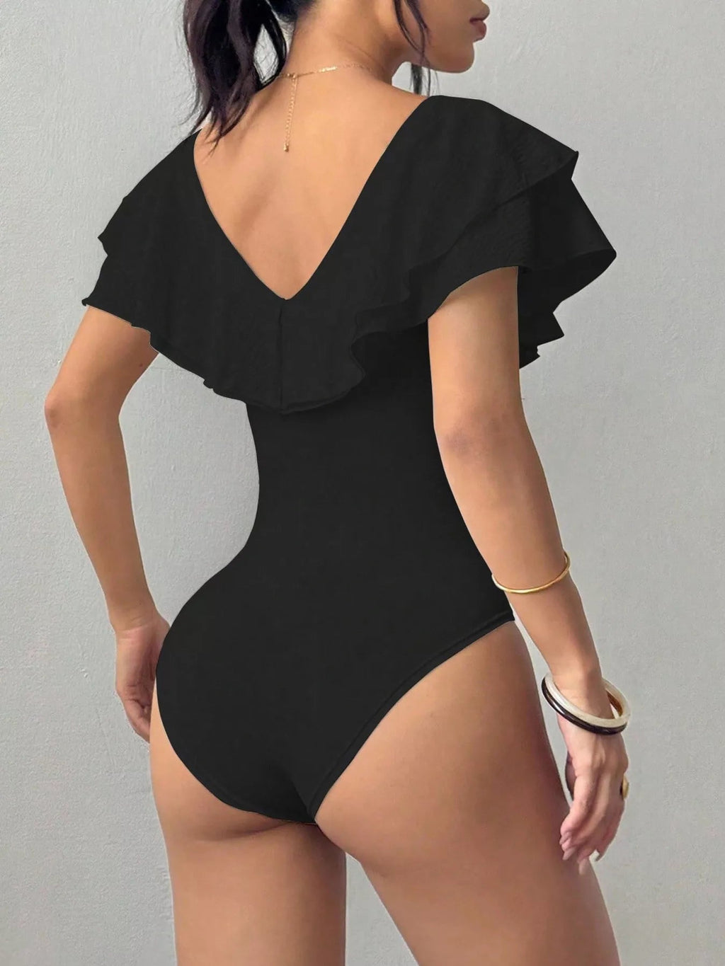 Ruffle Trim V-Neck Bodysuit - TheMomCo.