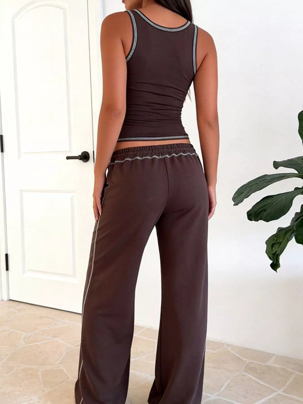 Scoop Neck Tank Top and Drawstring Pants Set - TheMomCo.