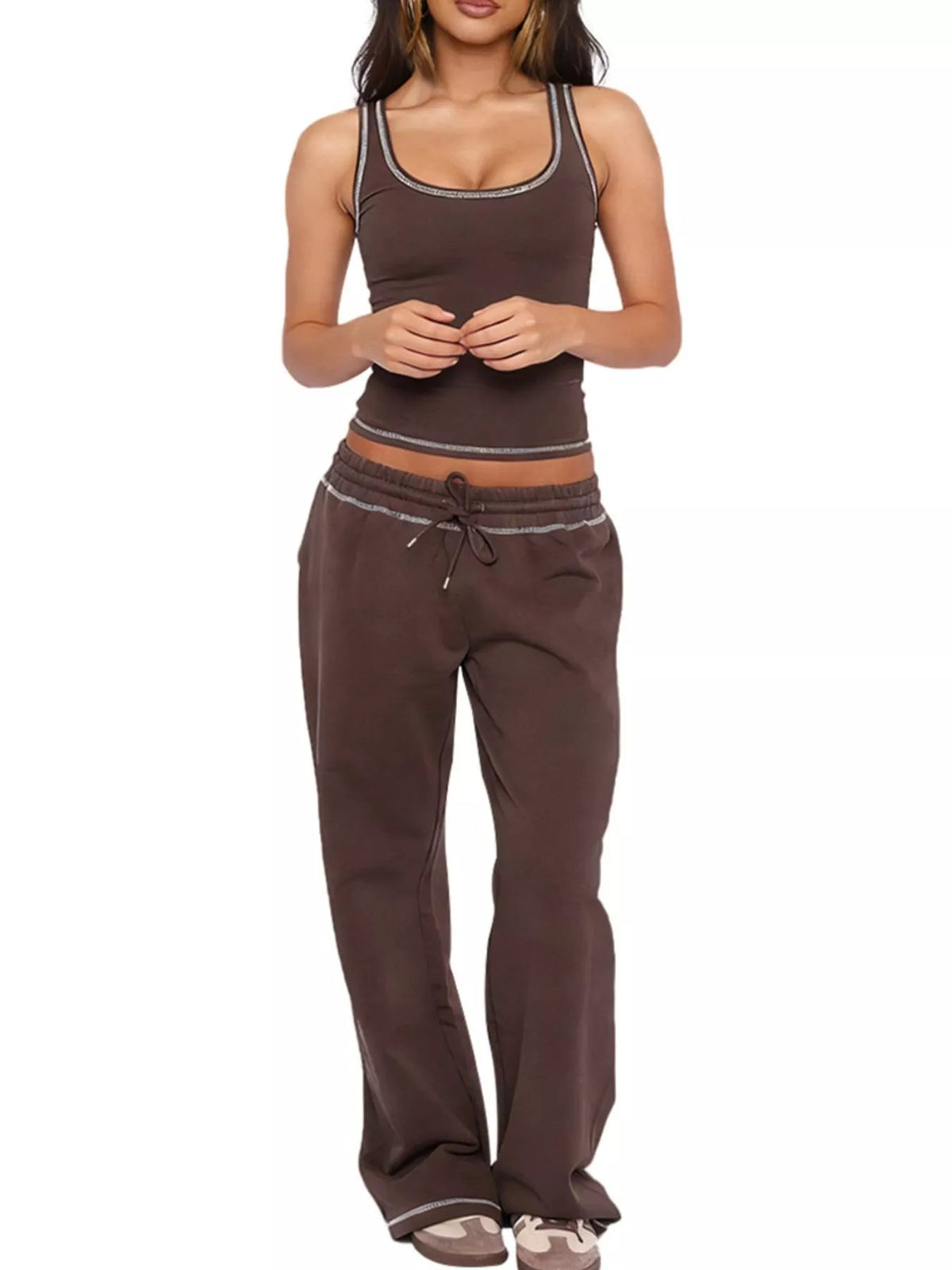 Scoop Neck Tank Top and Drawstring Pants Set - TheMomCo.