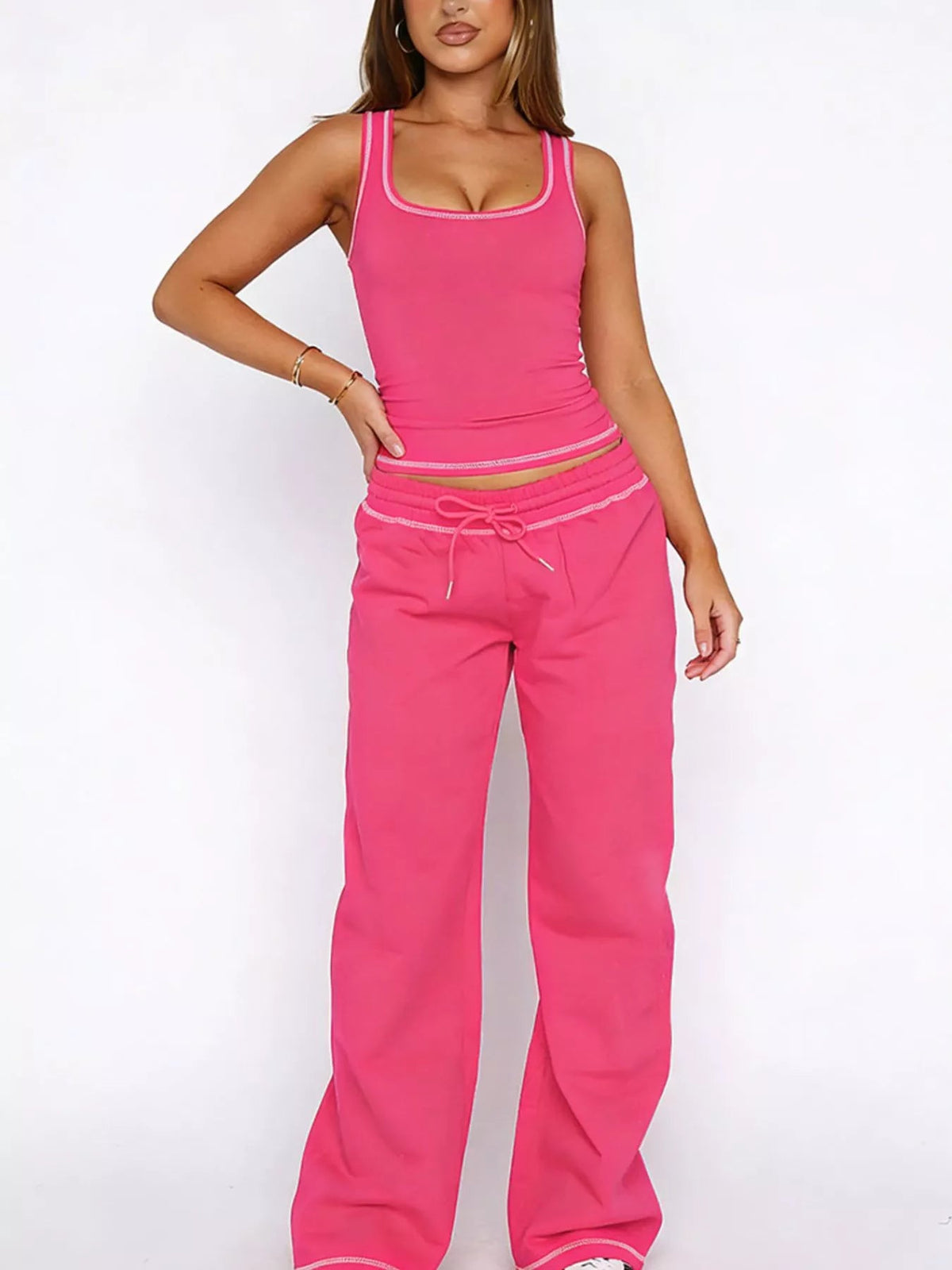 Scoop Neck Tank Top and Drawstring Pants Set - TheMomCo.
