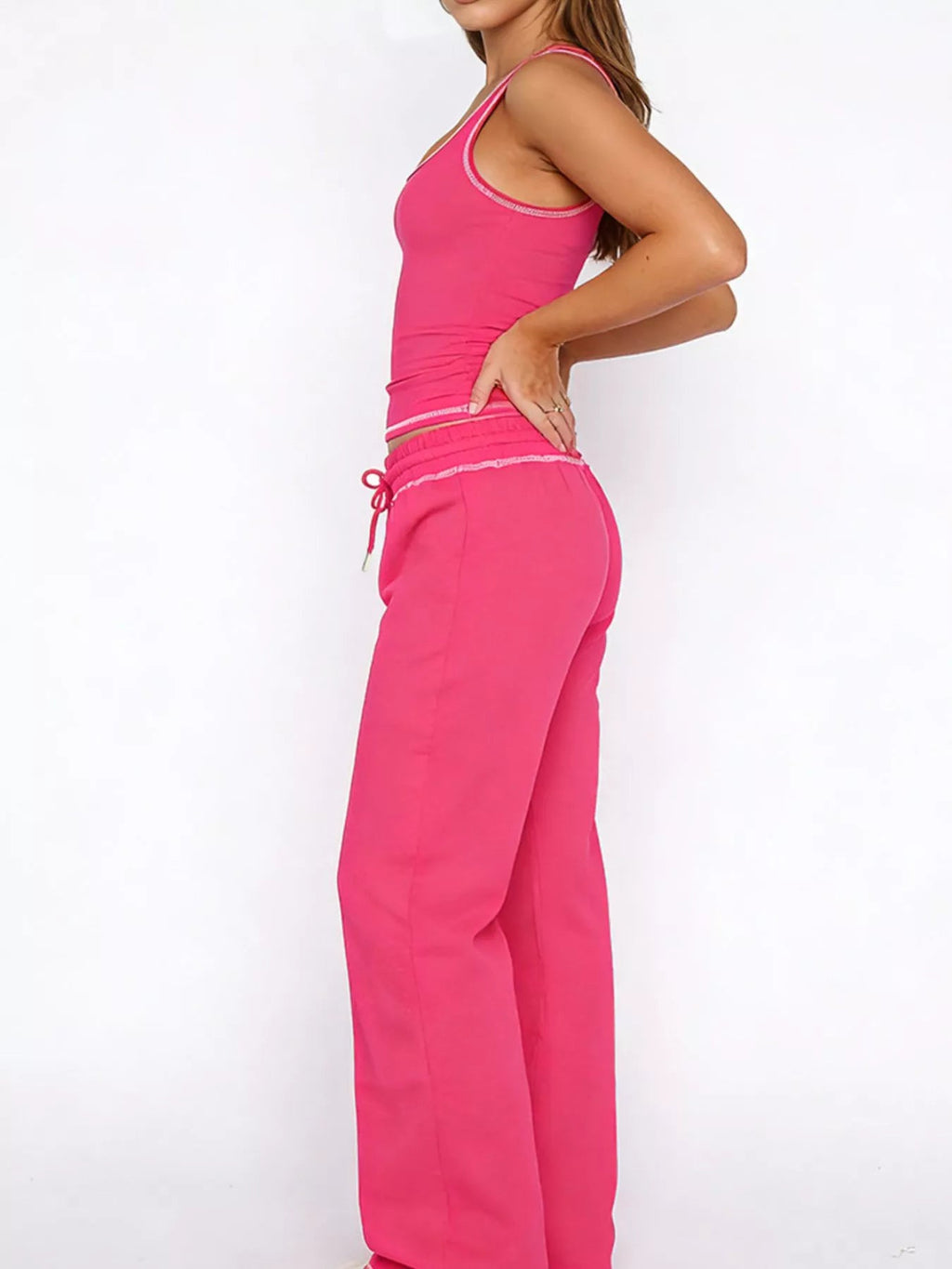 Scoop Neck Tank Top and Drawstring Pants Set - TheMomCo.