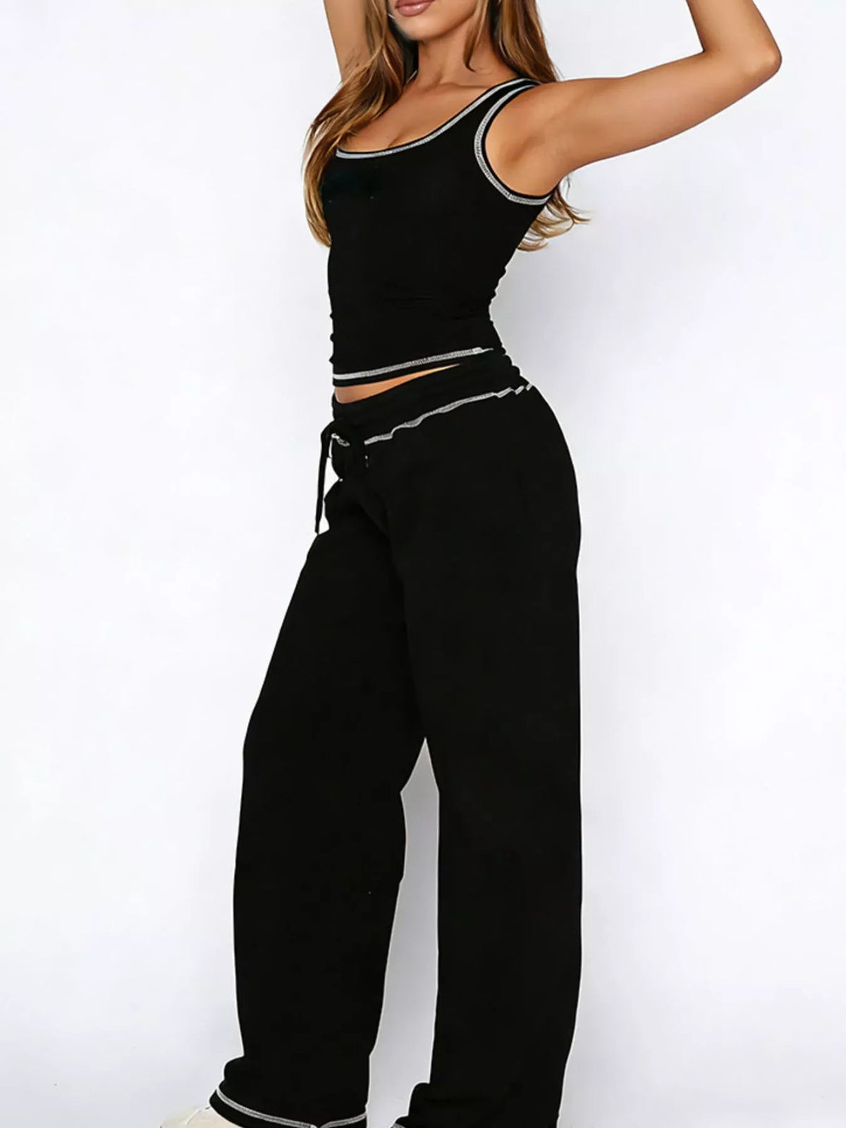 Scoop Neck Tank Top and Drawstring Pants Set - TheMomCo.