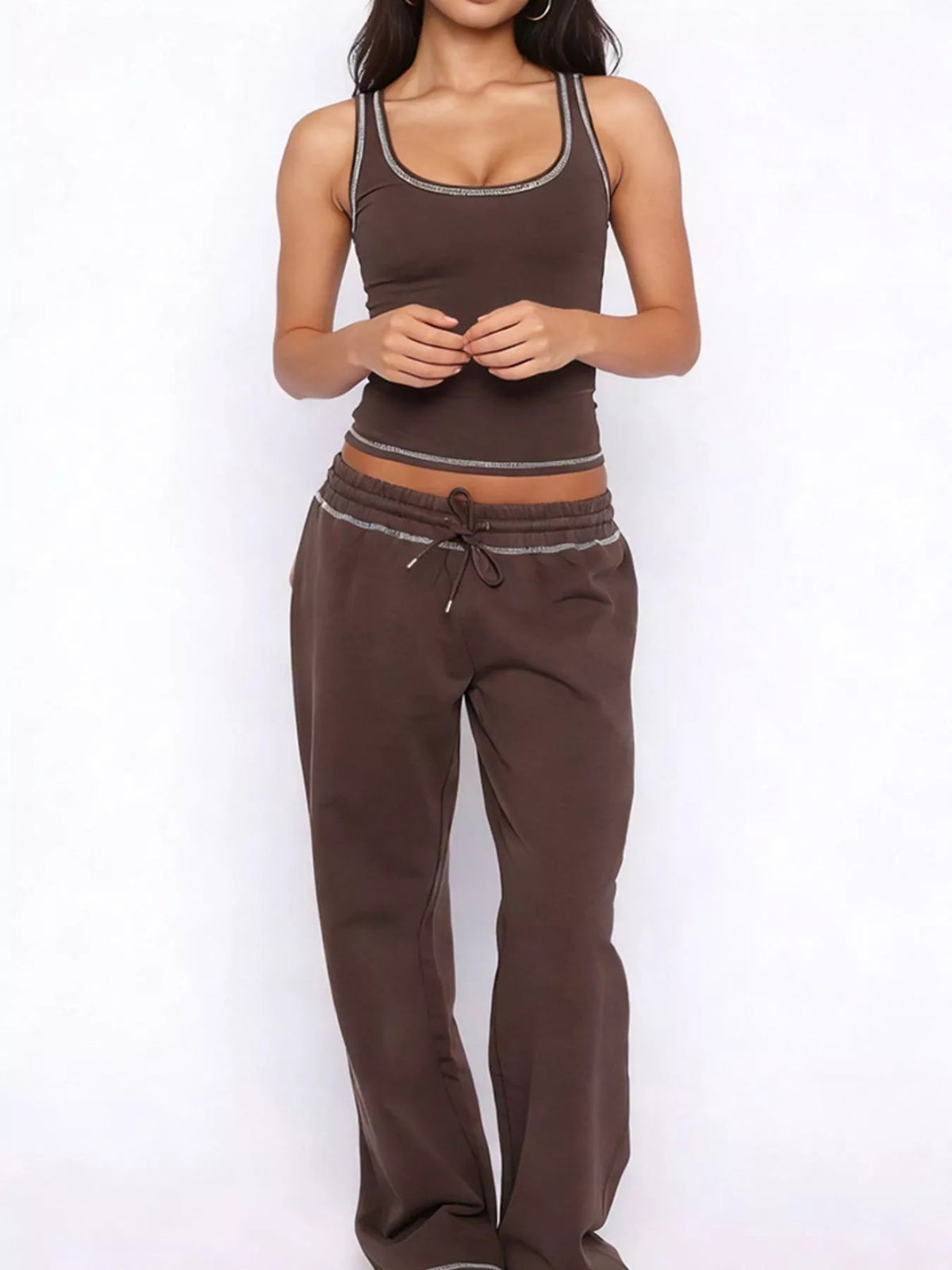 Scoop Neck Tank Top and Drawstring Pants Set - TheMomCo.