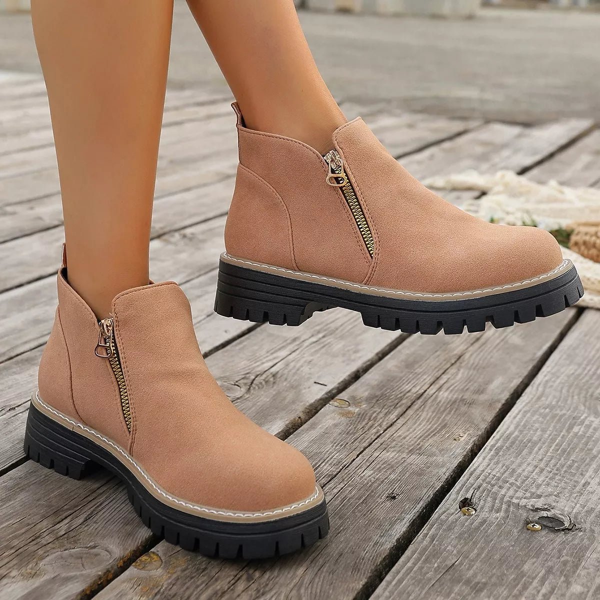 Side Zipper Ankle Boots - TheMomCo.