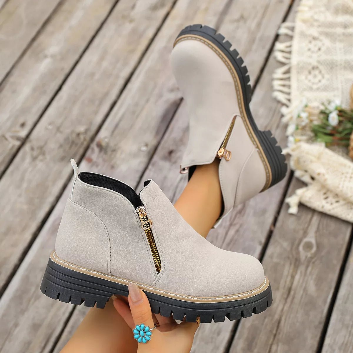 Side Zipper Ankle Boots - TheMomCo.
