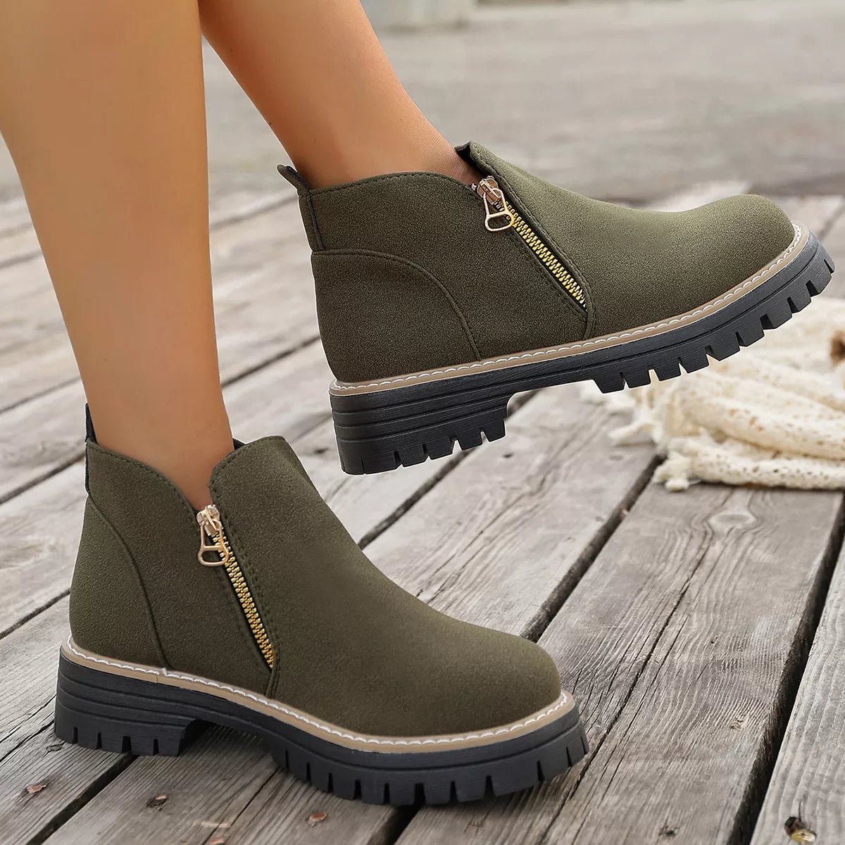Side Zipper Ankle Boots - TheMomCo.
