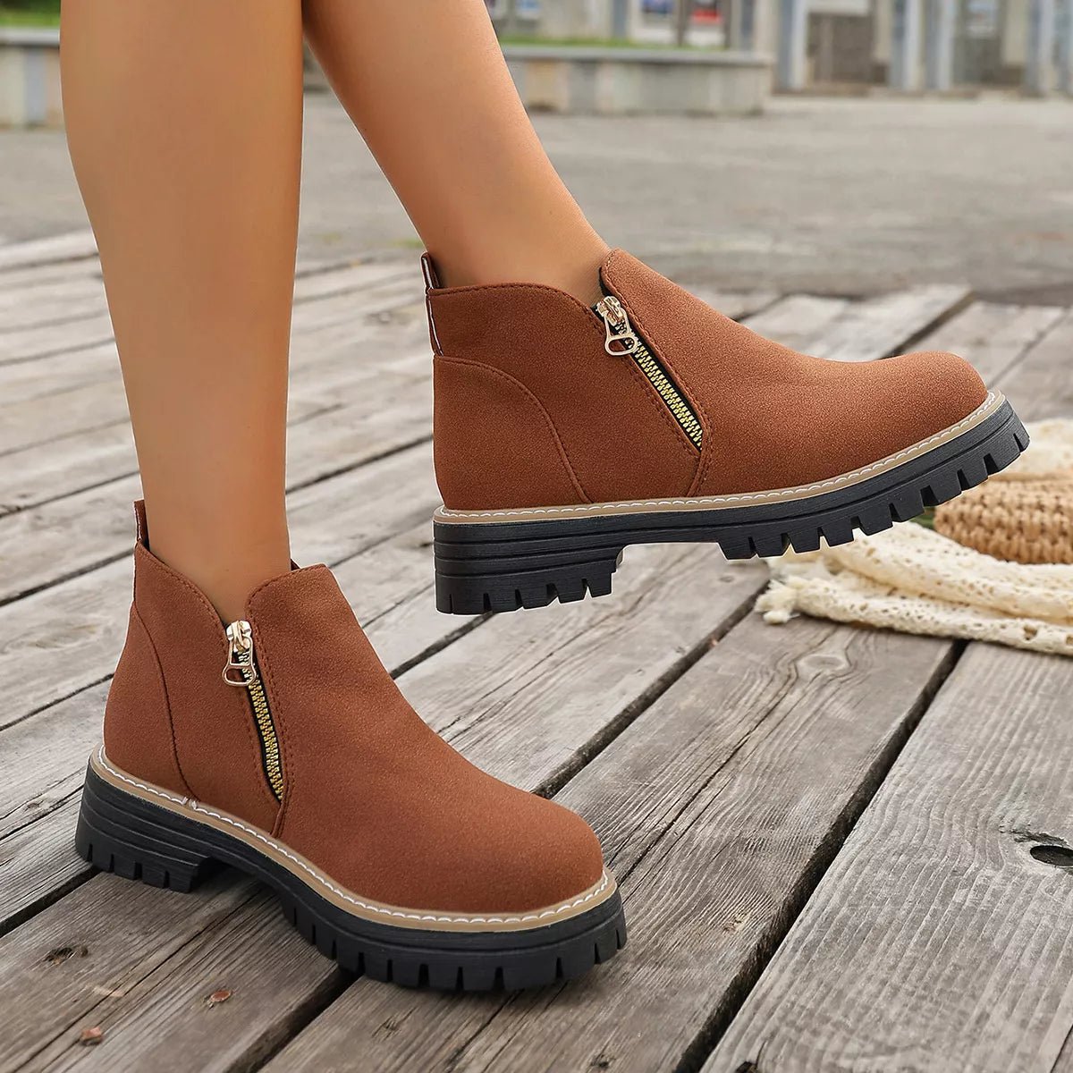 Side Zipper Ankle Boots - TheMomCo.