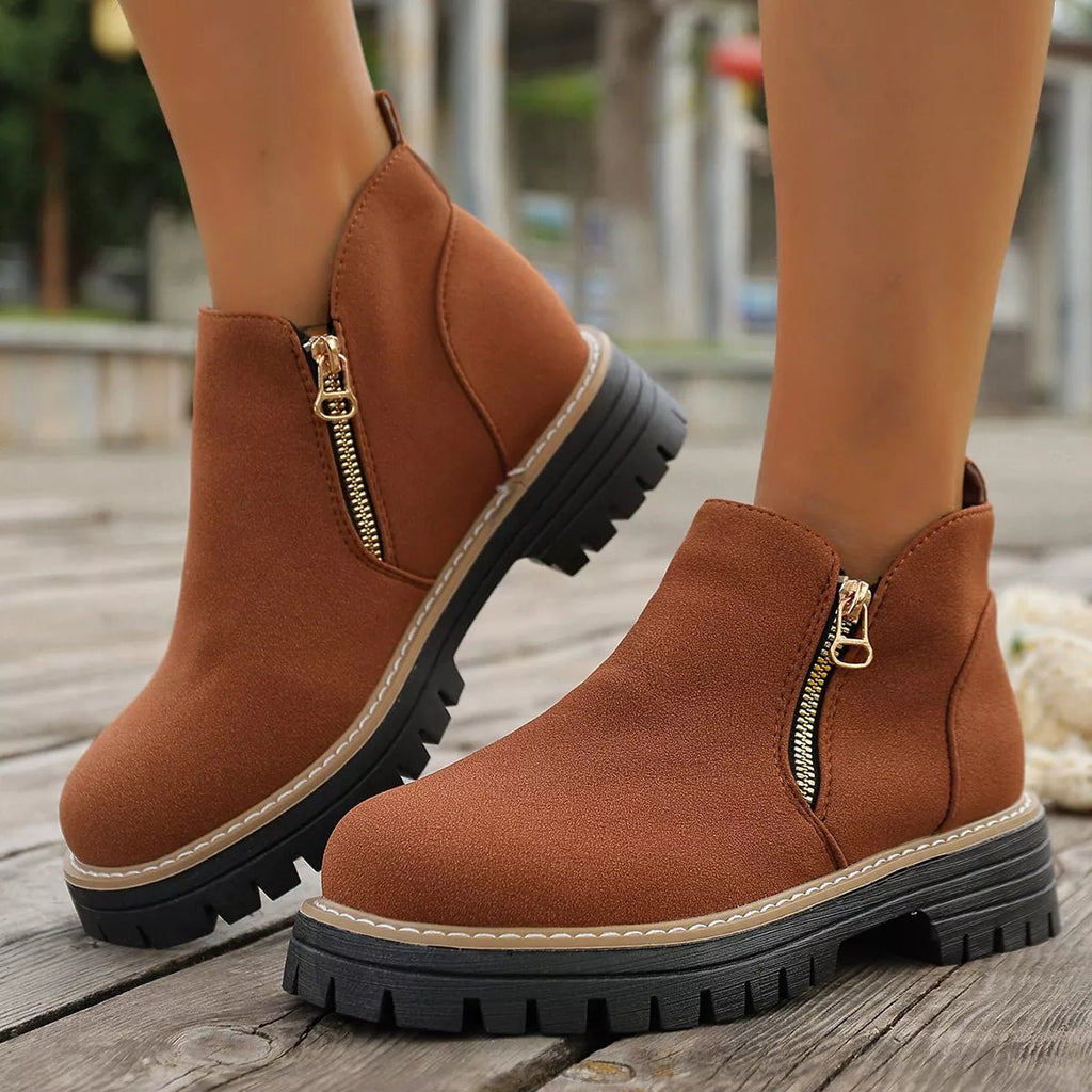 Side Zipper Ankle Boots - TheMomCo.