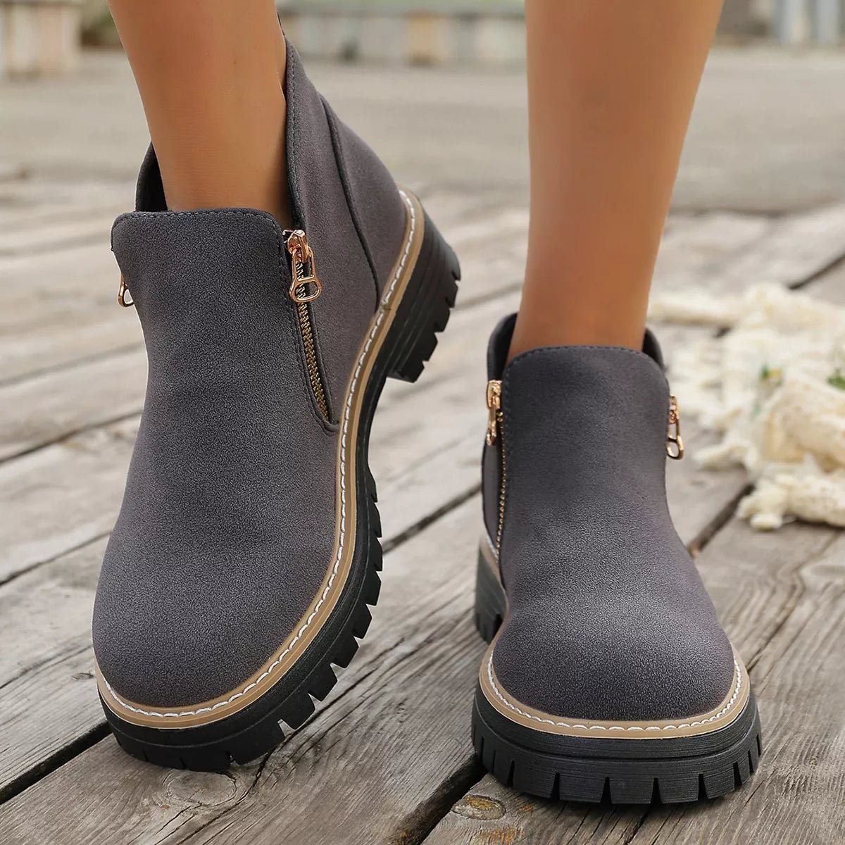 Side Zipper Ankle Boots - TheMomCo.