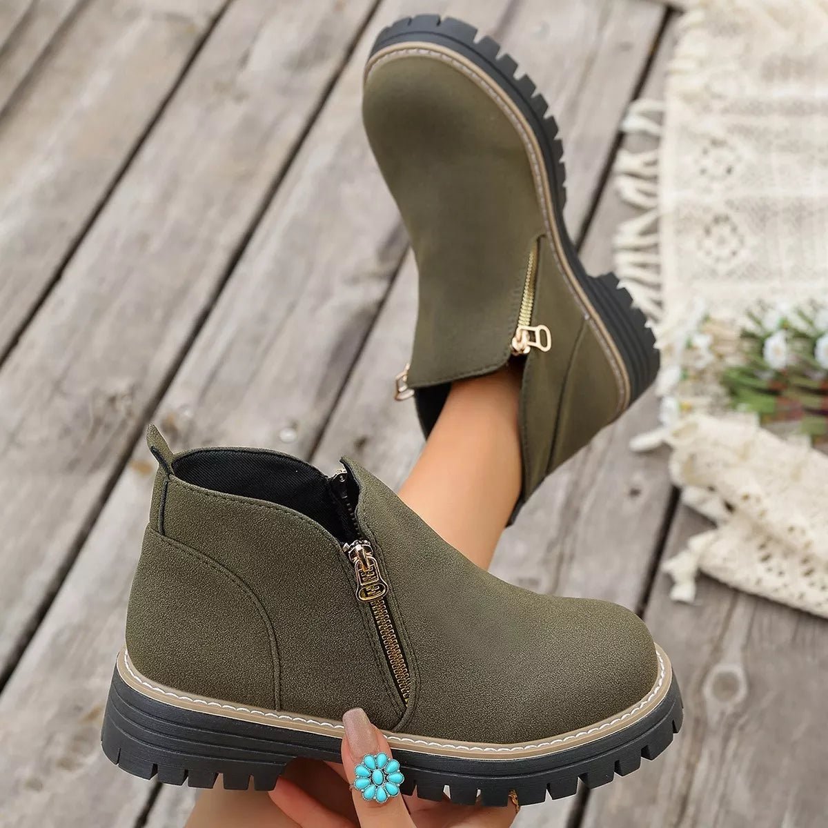 Side Zipper Ankle Boots - TheMomCo.