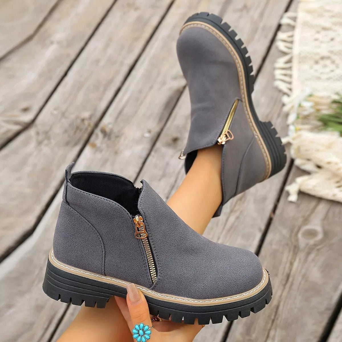 Side Zipper Ankle Boots - TheMomCo.