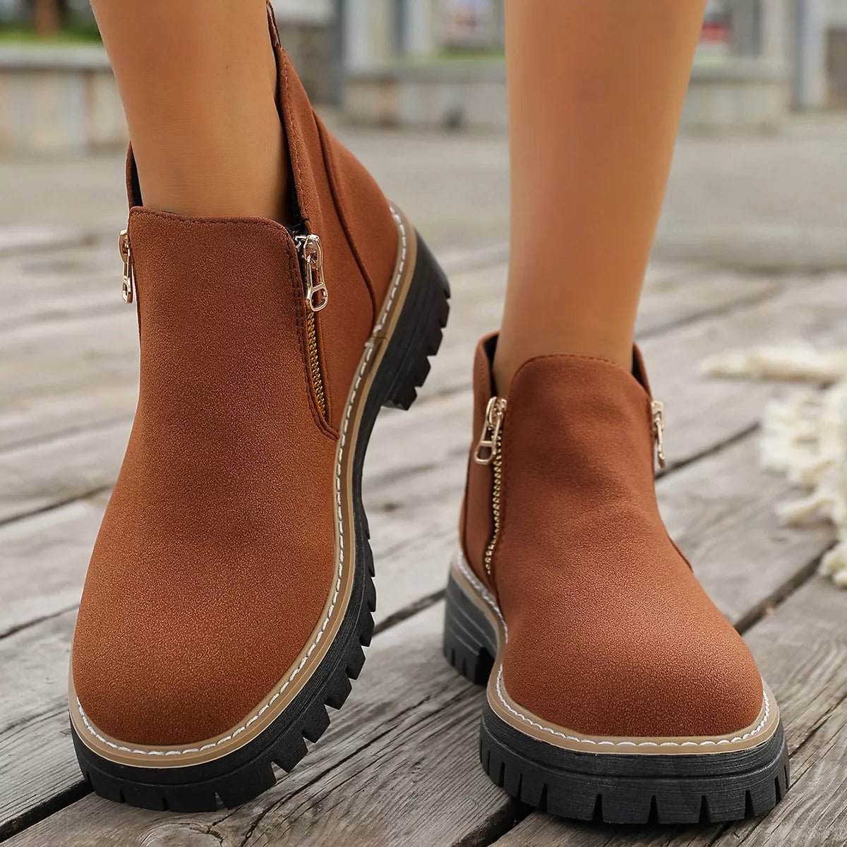 Side Zipper Ankle Boots - TheMomCo.