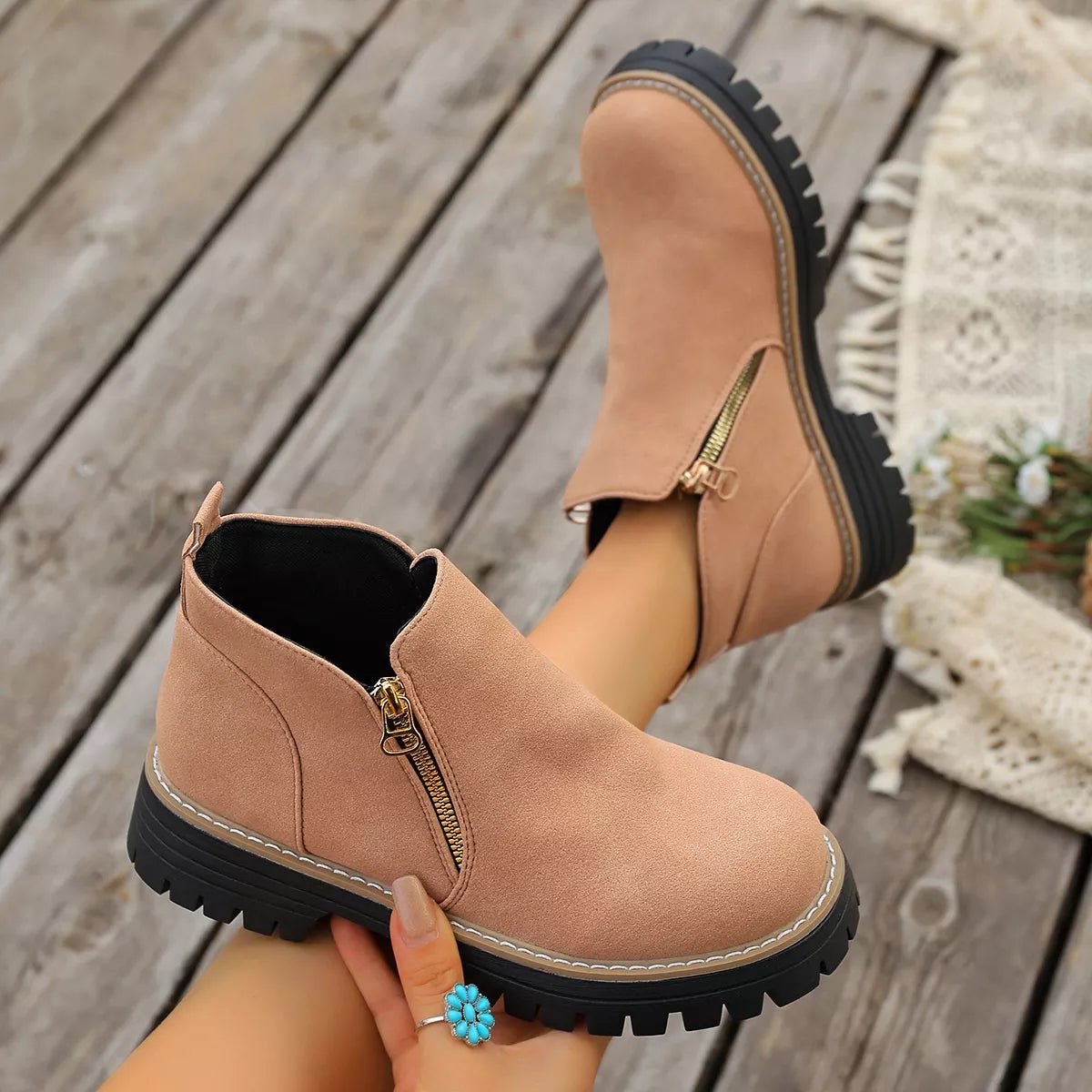 Side Zipper Ankle Boots - TheMomCo.