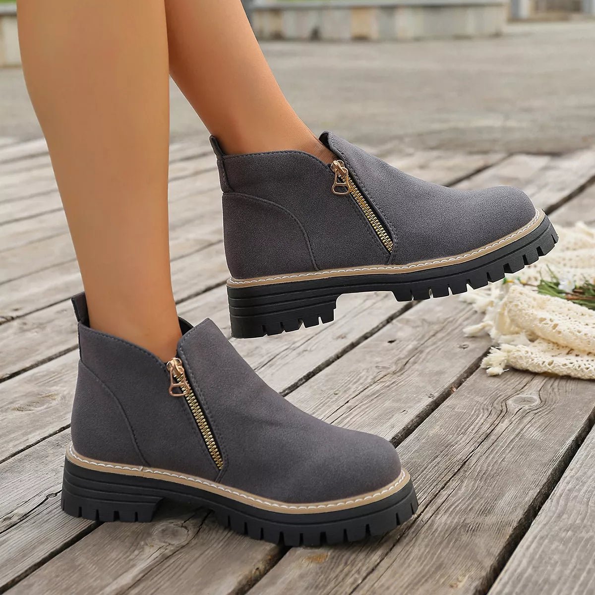 Side Zipper Ankle Boots - TheMomCo.