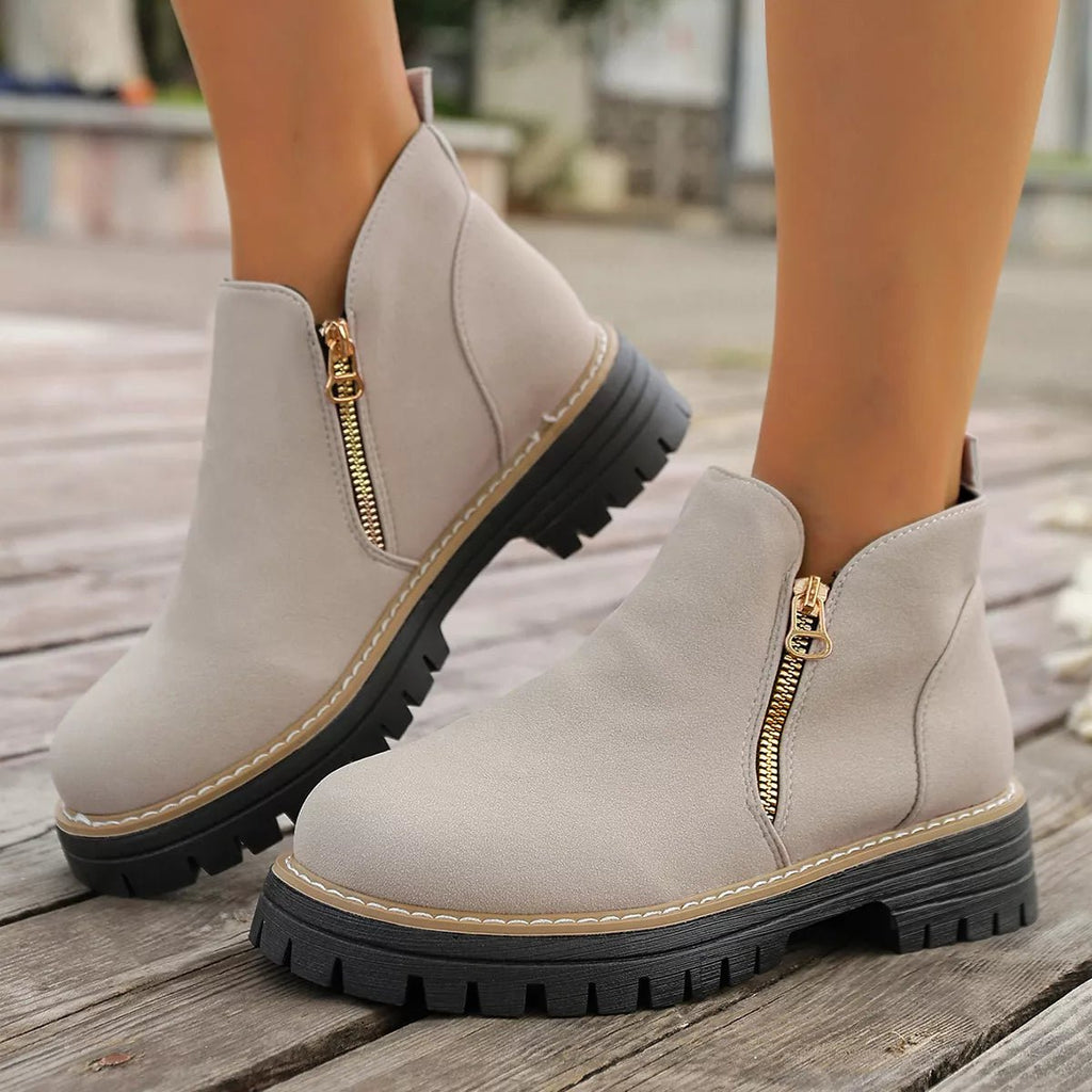 Side Zipper Ankle Boots - TheMomCo.