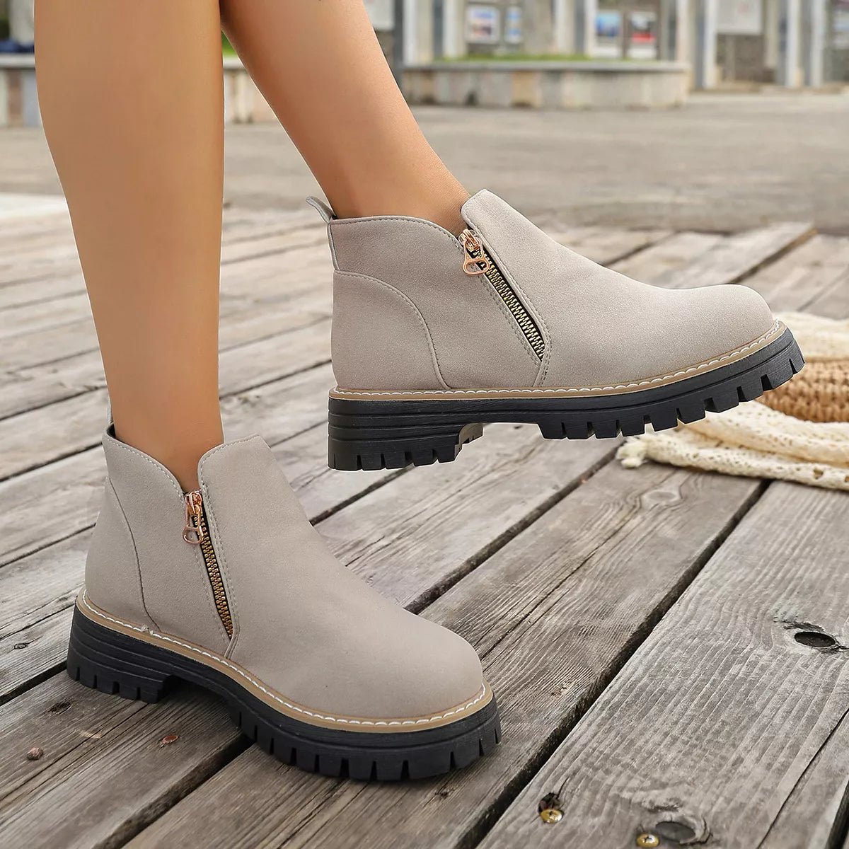 Side Zipper Ankle Boots - TheMomCo.