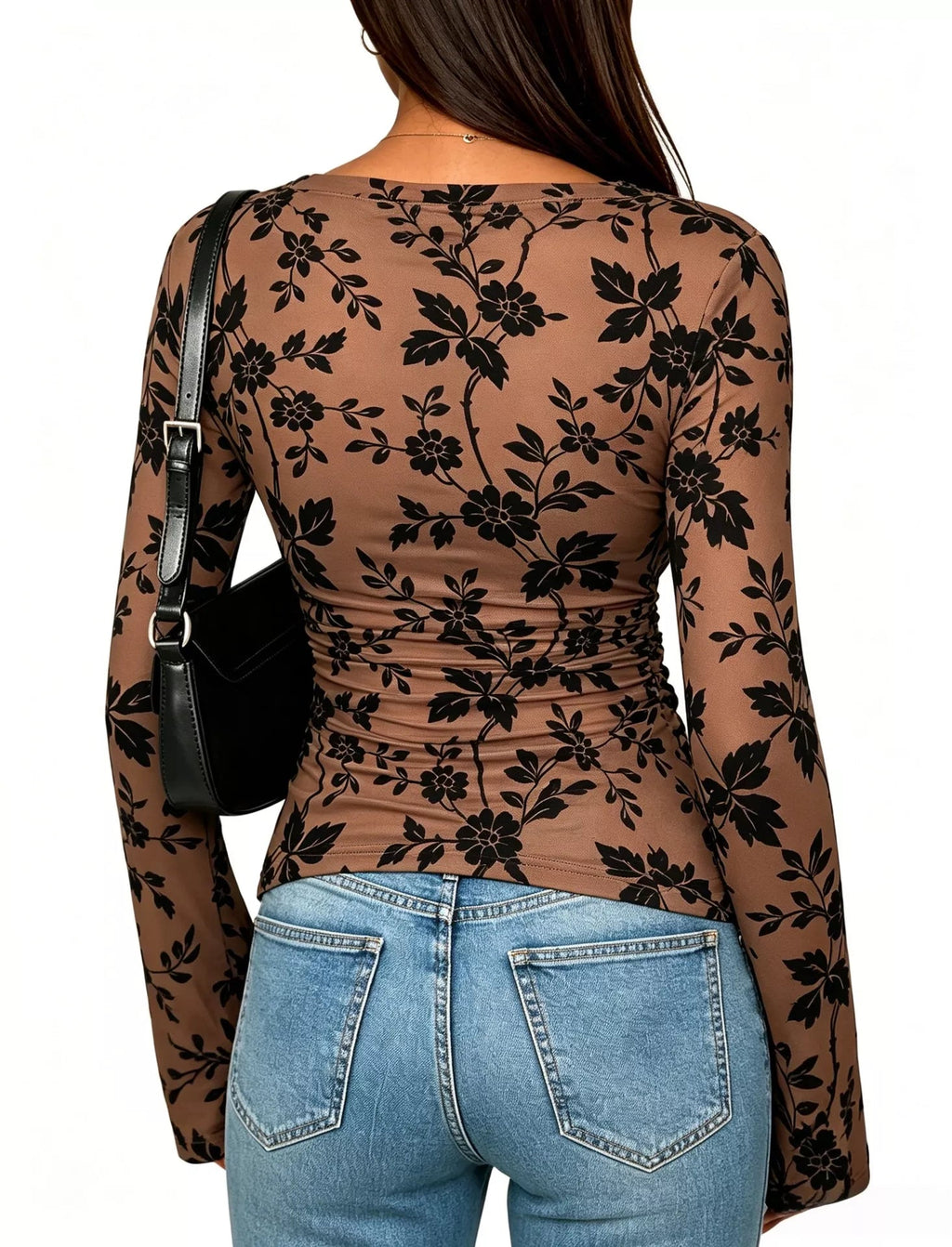 Slim Fit Floral Print Long Sleeve Top - TheMomCo.
