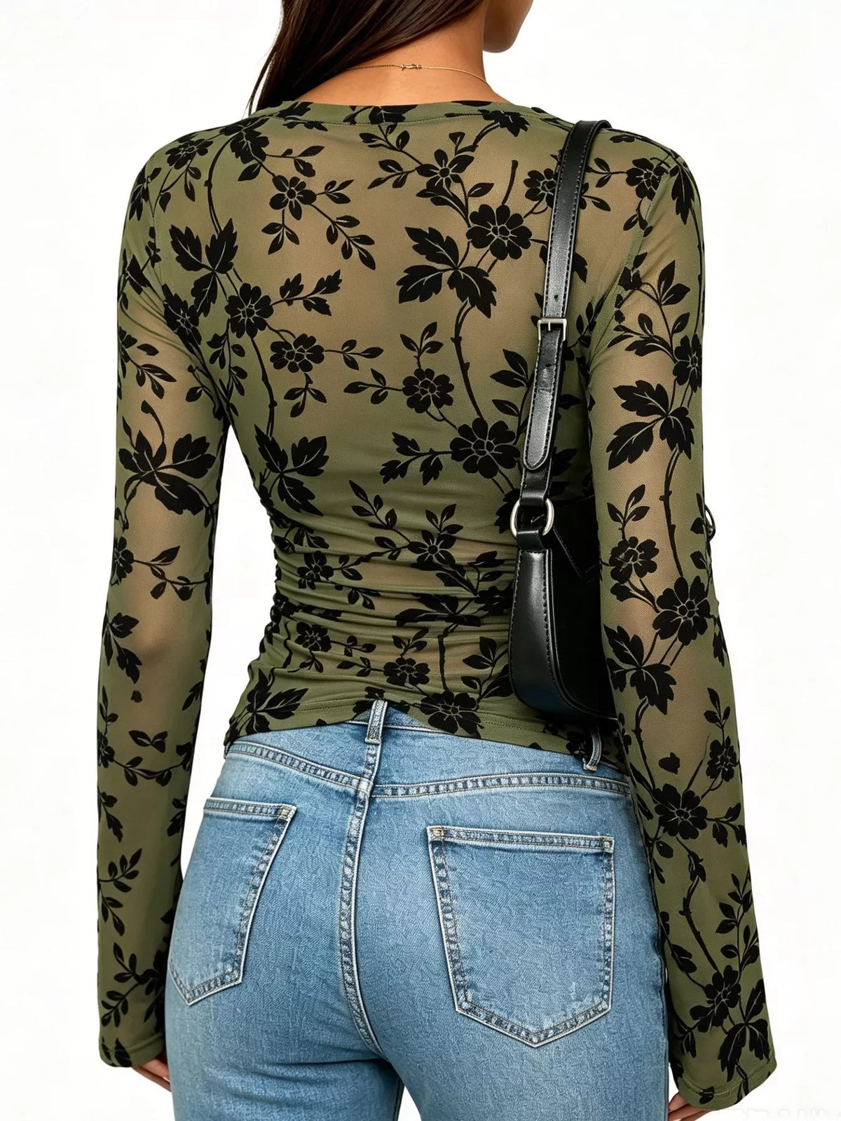 Slim Fit Floral Print Long Sleeve Top - TheMomCo.