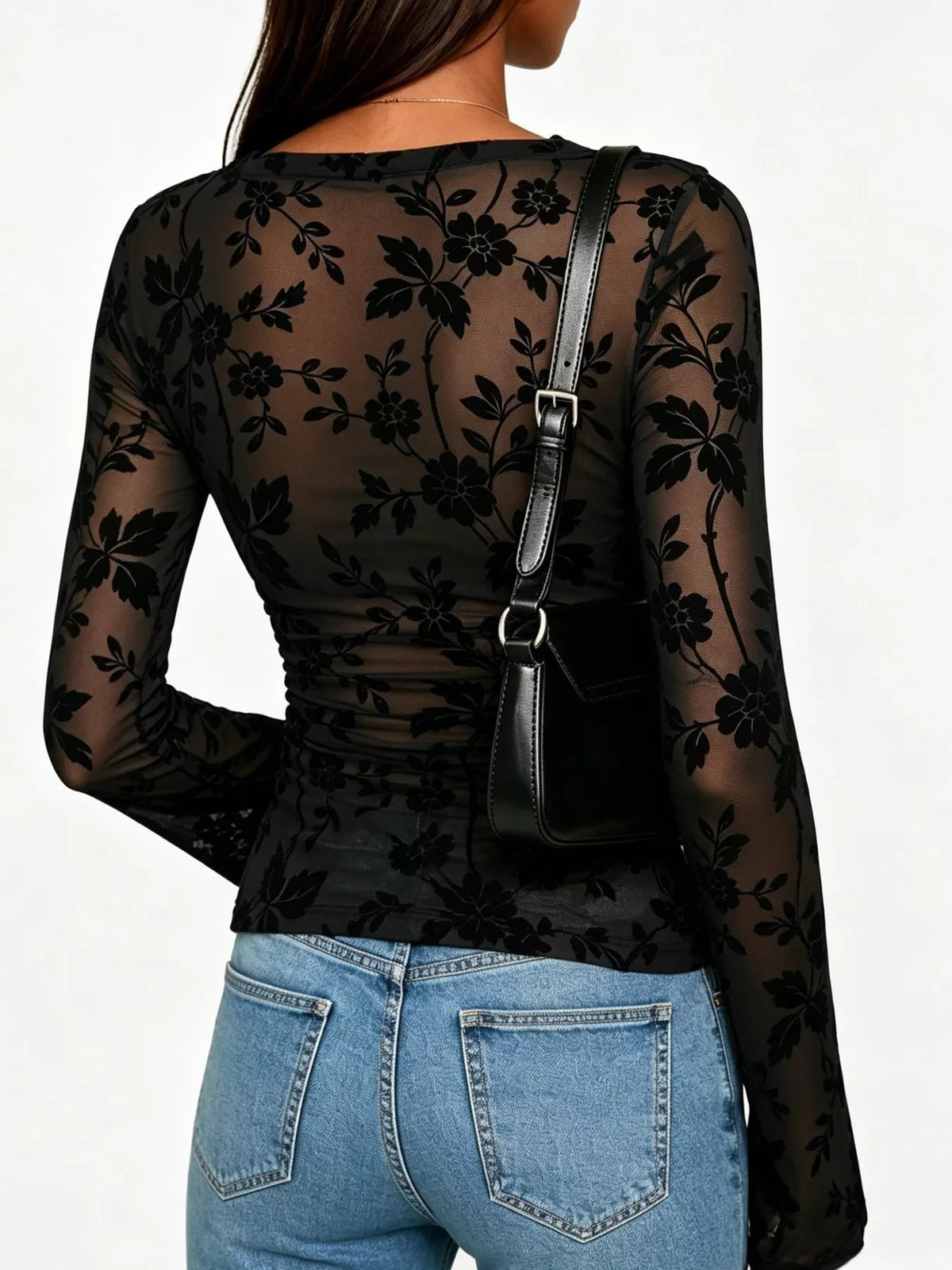 Slim Fit Floral Print Long Sleeve Top - TheMomCo.