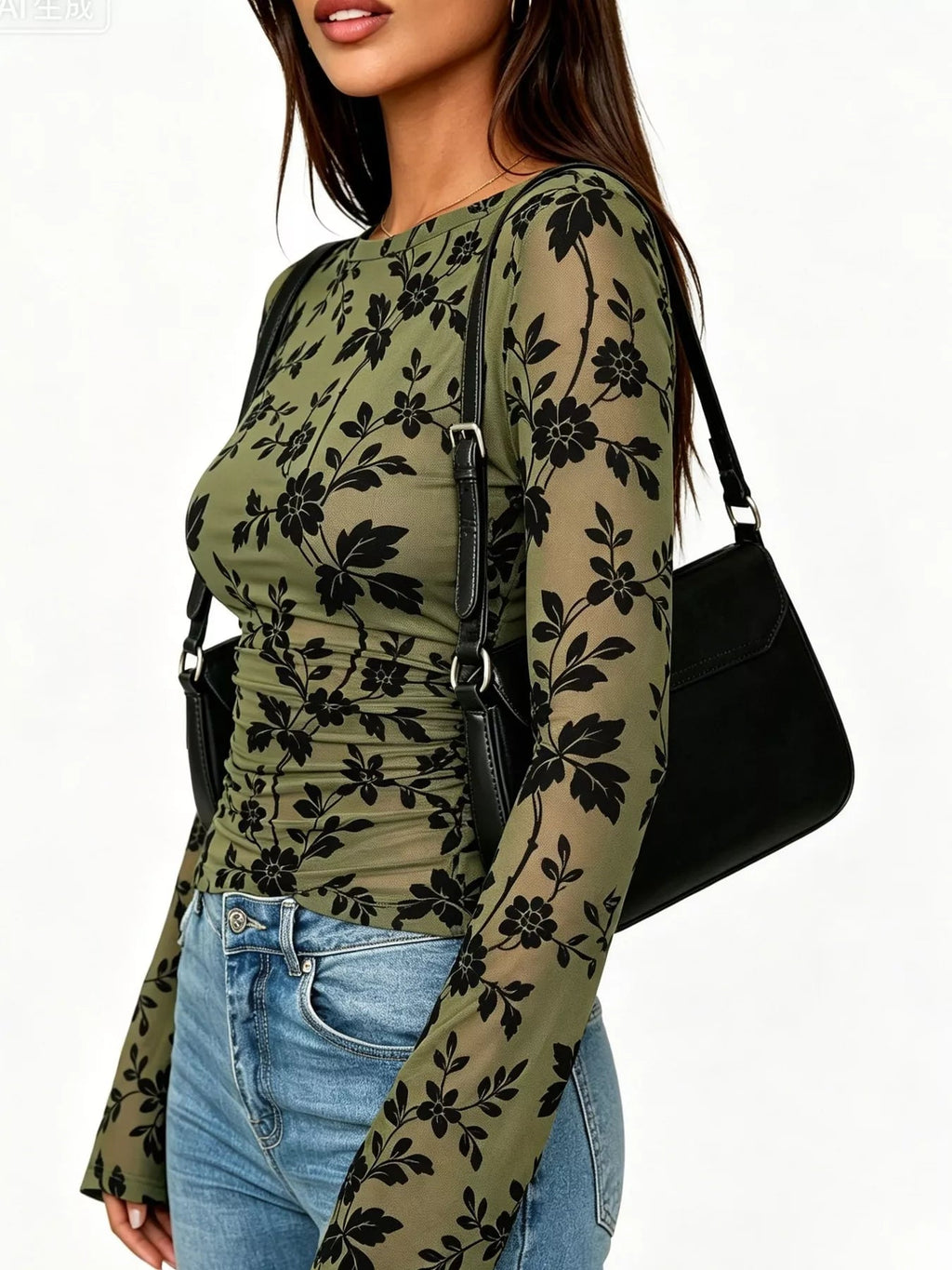 Slim Fit Floral Print Long Sleeve Top - TheMomCo.