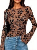 Slim Fit Floral Print Long Sleeve Top - TheMomCo.