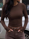 Slim Fit Long Sleeve Crew Neck Basic T-Shirt - TheMomCo.