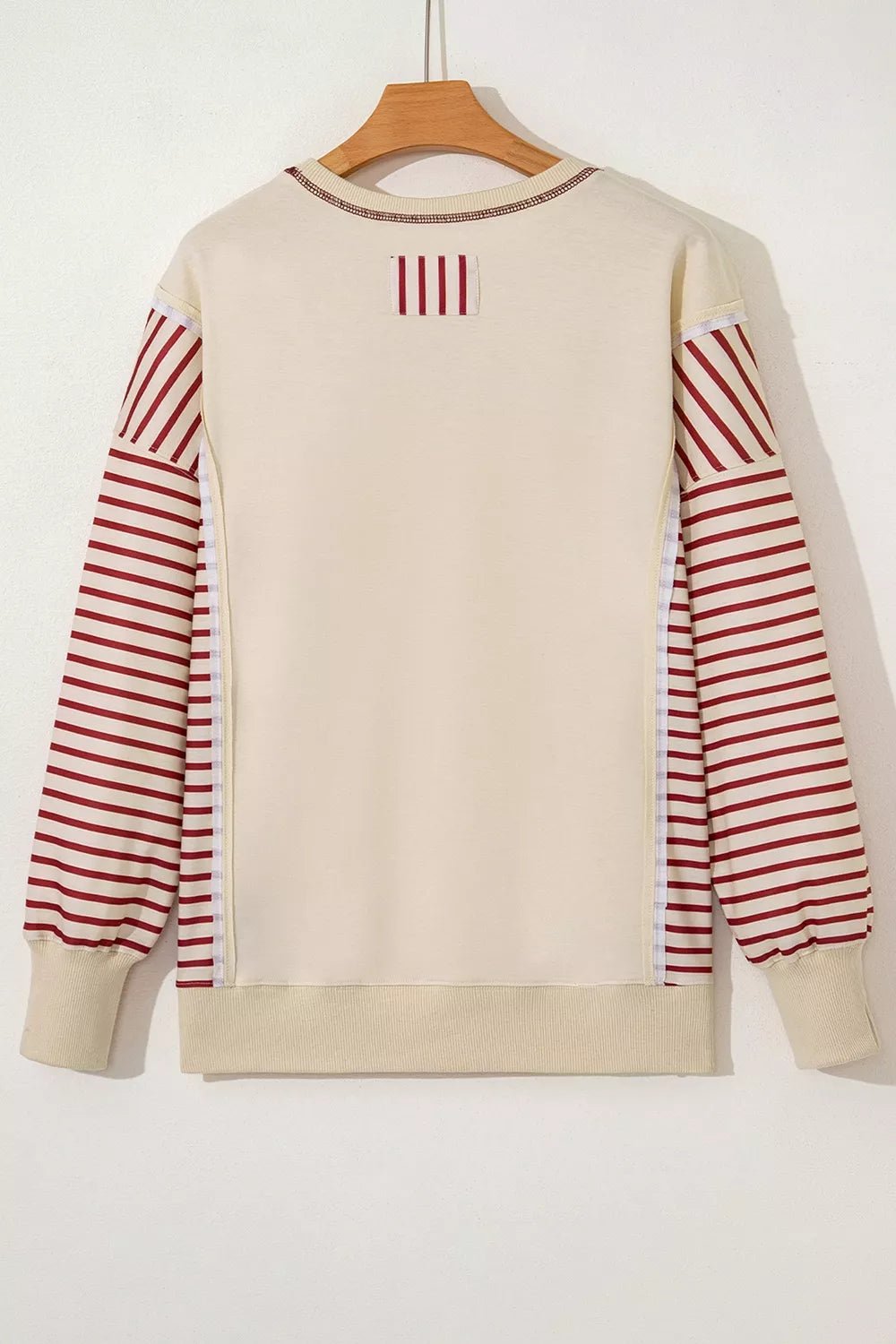Slit Striped Long Sleeve Sweatshirt - TheMomCo.