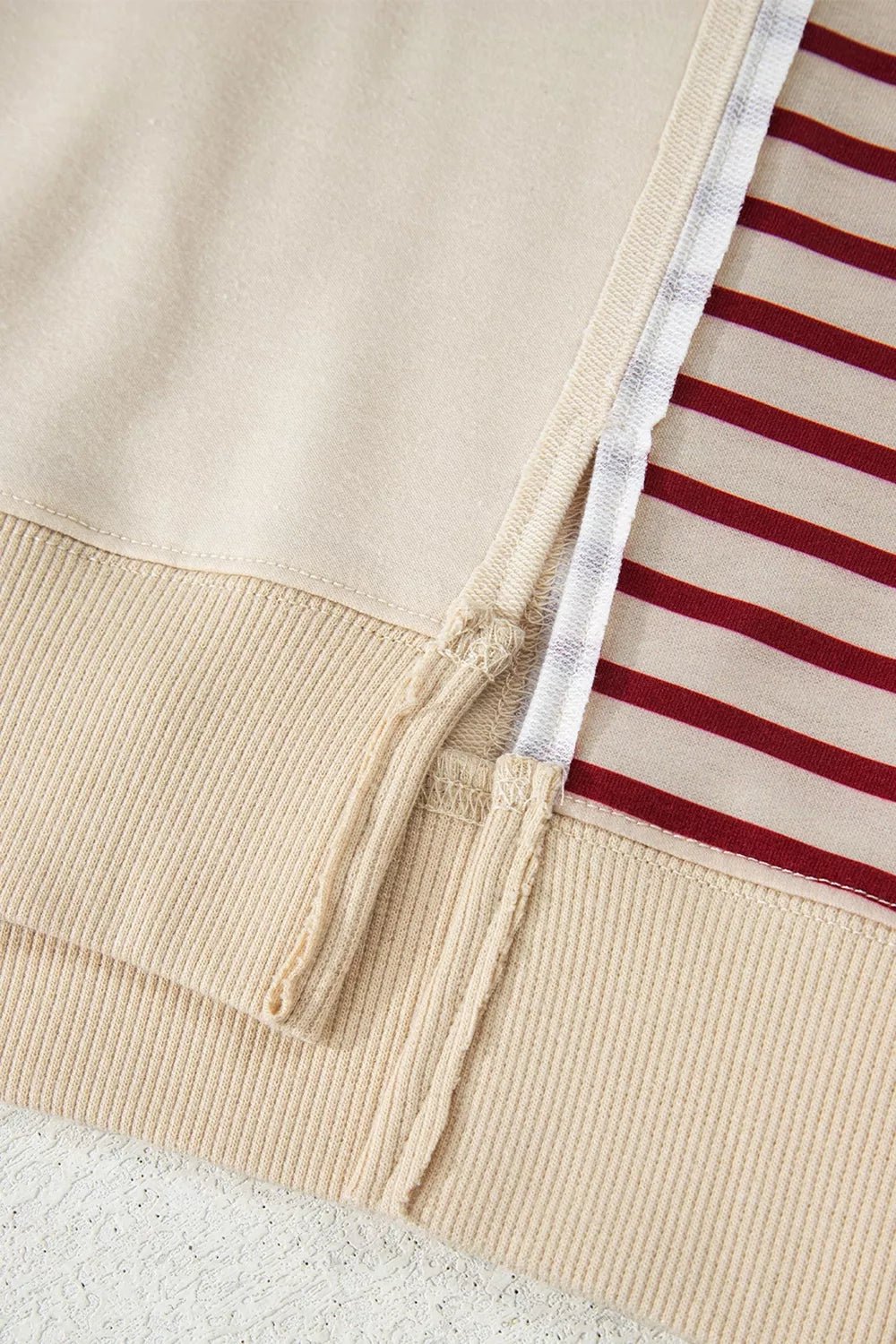 Slit Striped Long Sleeve Sweatshirt - TheMomCo.