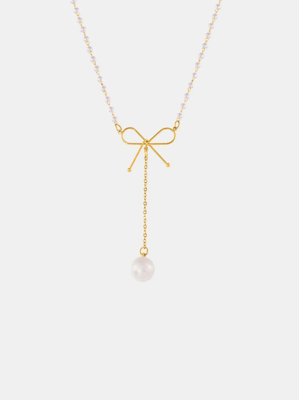 Stainless Steel Bow Pendant Necklace with Pearls - TheMomCo.